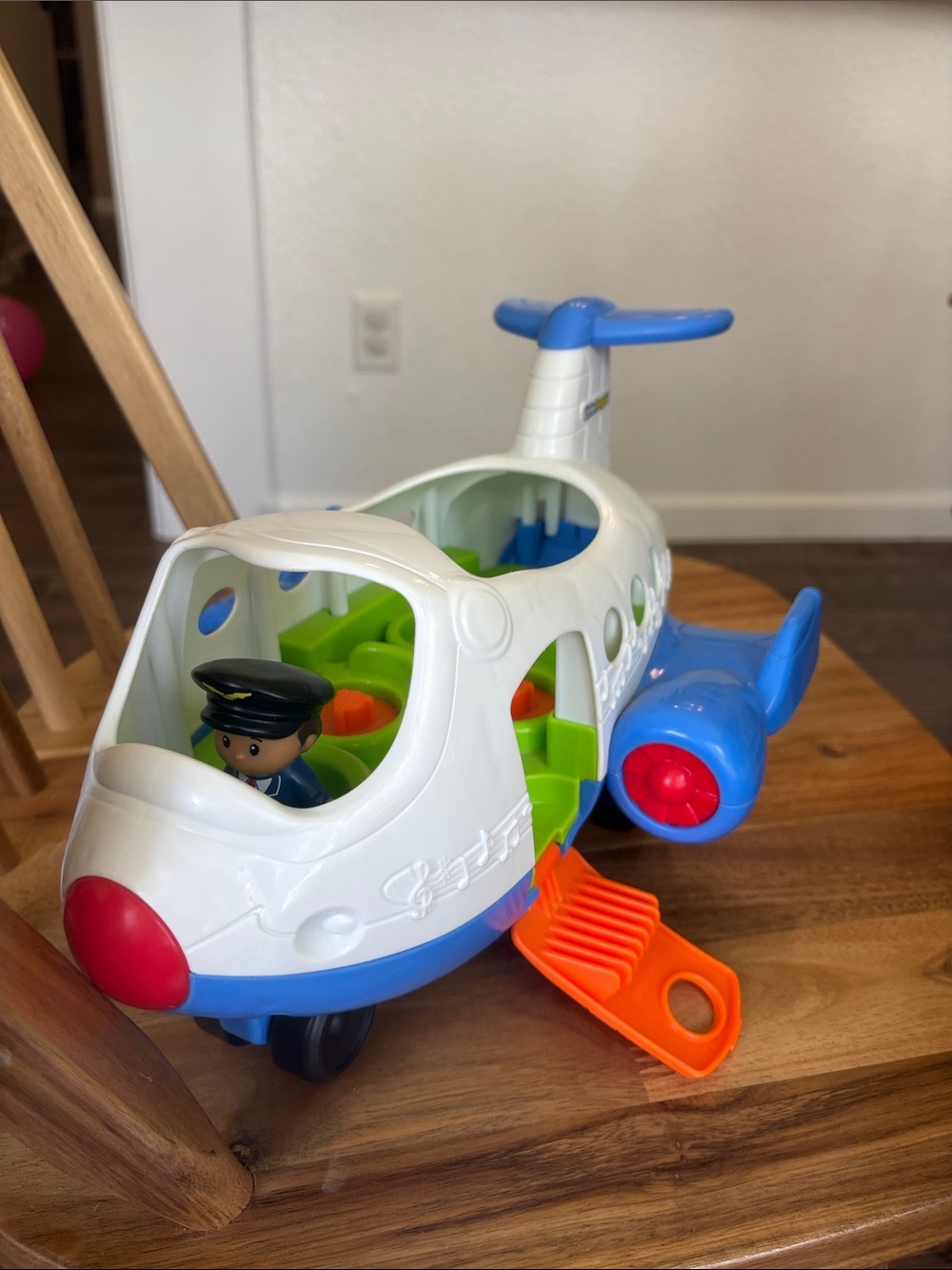 Fisher-Price White and Blue Play Airplane with Pilot and Orange Ramp